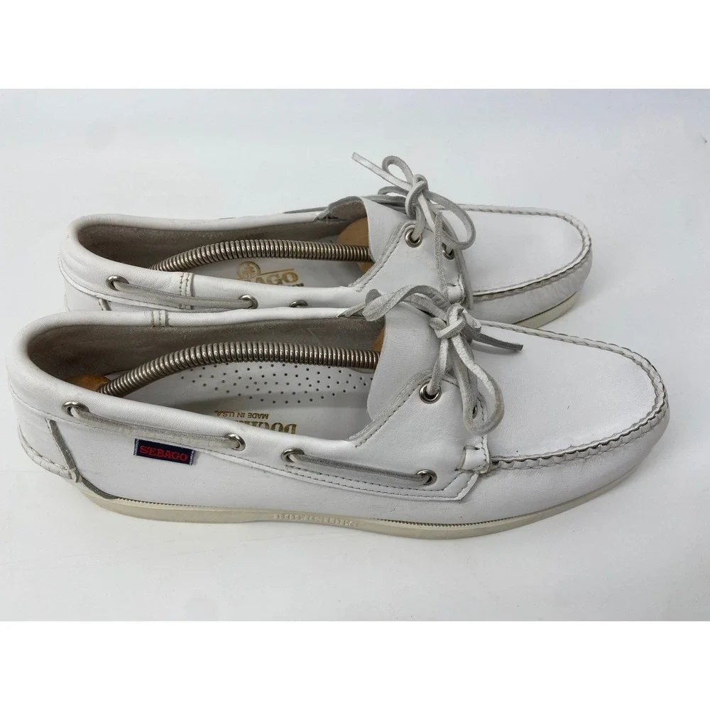 Sebago Boat Shoes Men 12 White Docksides Preppy Nautical Leather Deck Loafers